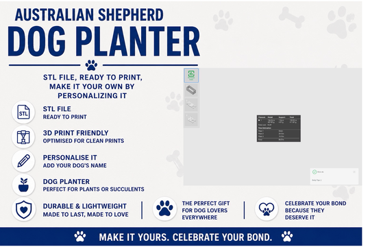 Australian Shepherd Planter STL File 3D Printing