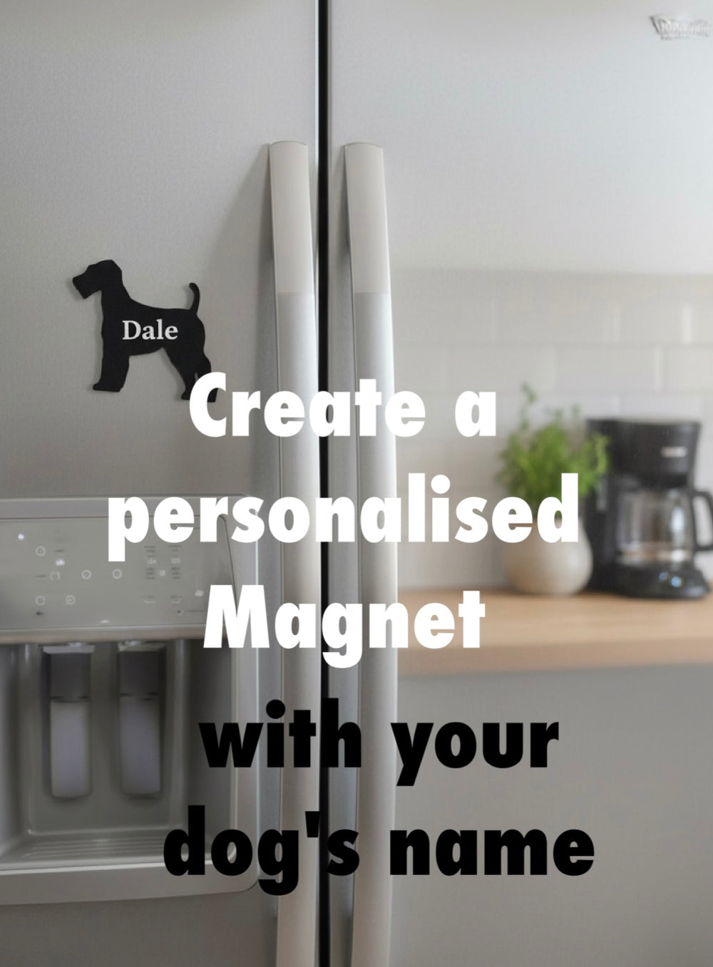 personalised Airedale Terrier magnet with name on fridge, custom dog fridge magnet, dog lover gift UK