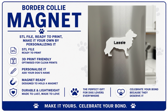 Advertisement for a Border Collie magnet with product details on a white background