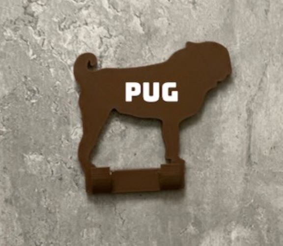 Personalised Pug Dog Lead Hook | 3D Printed | Unique Personalised Gifts