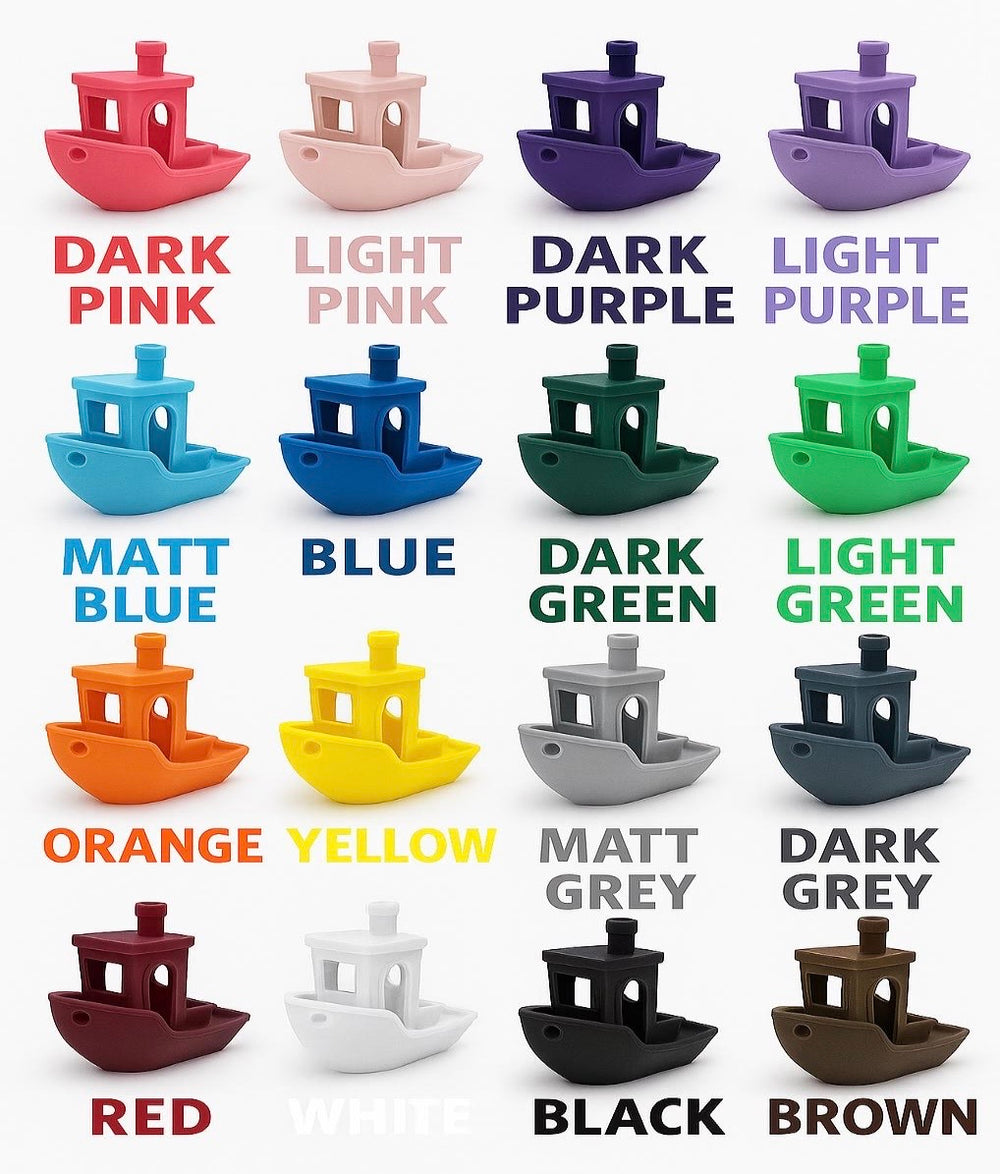 Colour chart showing available 3D printed keyring colours including pink, purple, blue, green, yellow, red, white, black, grey, and brown options for Afghan Hound keyrings.