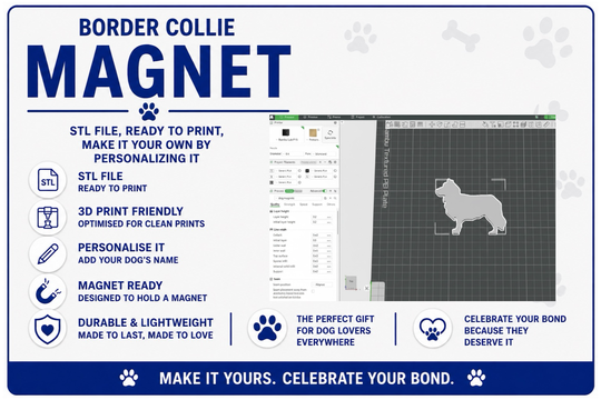 Border Collie magnet design software interface with text and graphics.