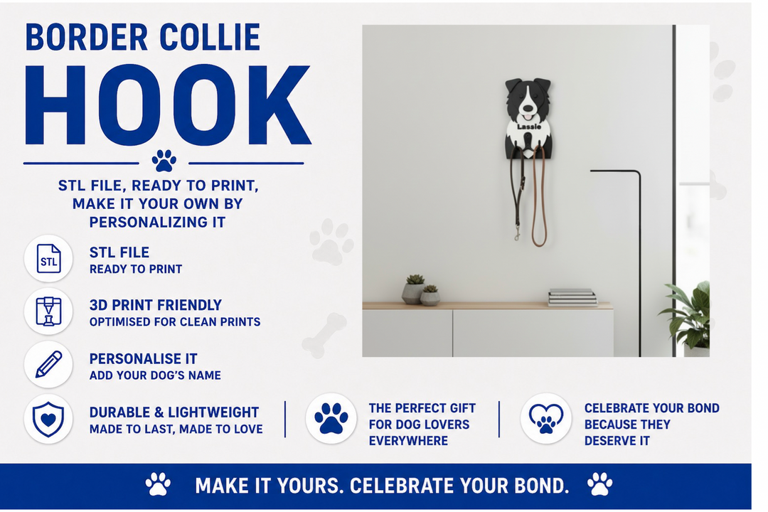 Advertisement for a Border Collie hook with text and product image on a white background