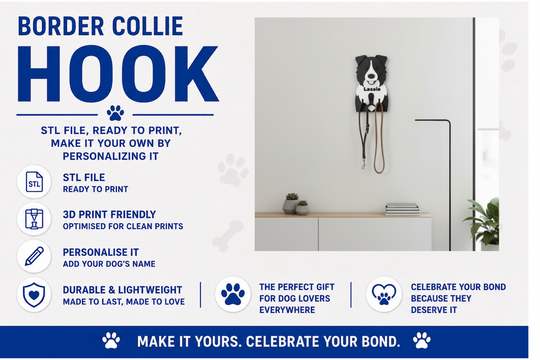 Advertisement for a Border Collie hook with text and product image on a white background