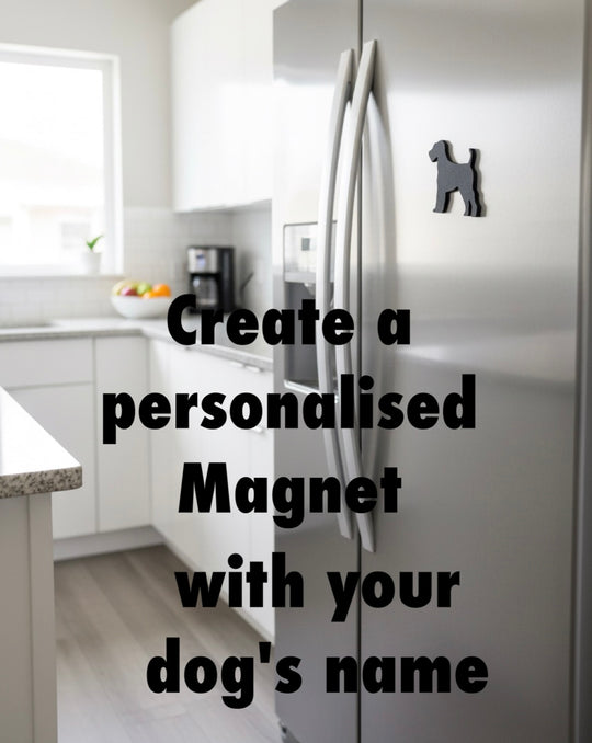 personalised Airedale Terrier magnet with name on fridge, custom dog fridge magnet, dog lover gift UK