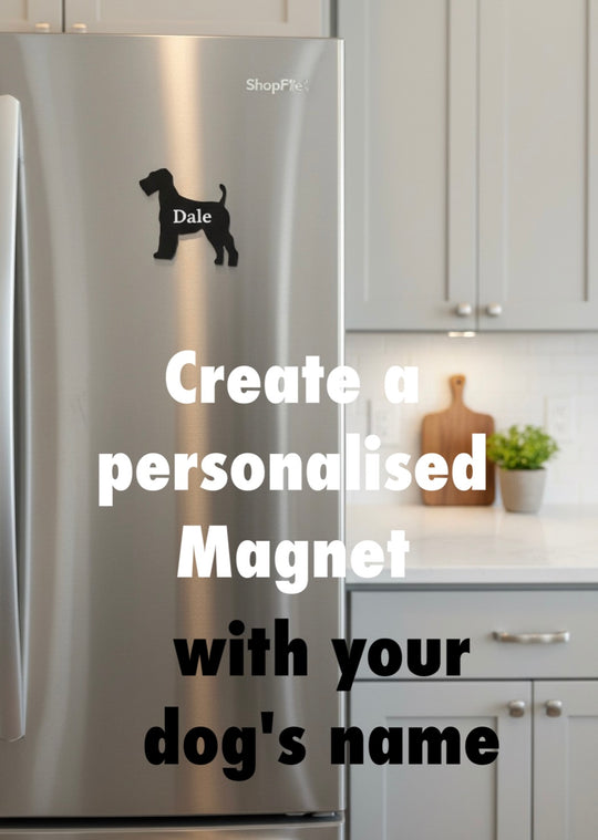 personalised Airedale Terrier magnet with name on fridge, custom dog fridge magnet, dog lover gift UK