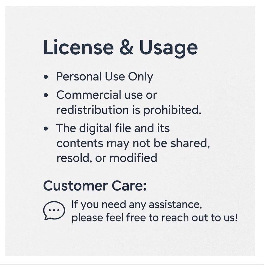 License and usage information for the Afghan Hound keyring STL file, showing personal-use-only restrictions and a customer care message.