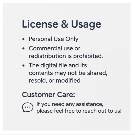 License and usage information for the Afghan Hound keyring STL file, showing personal-use-only restrictions and a customer care message.