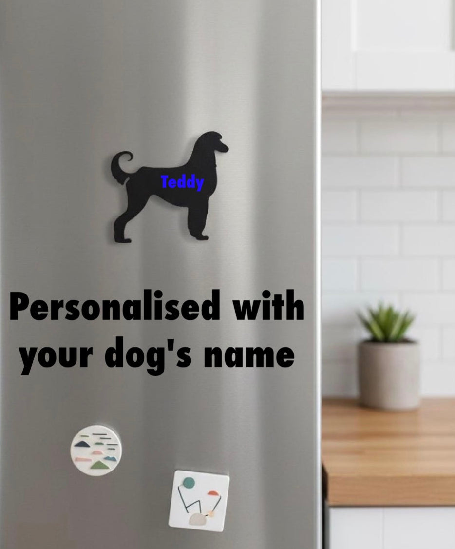 Afghan Hound personalised magnet with custom name Toby on fridge door minimalist dog design UK