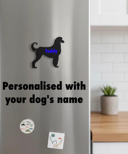 Afghan Hound personalised magnet with custom name Toby on fridge door minimalist dog design UK