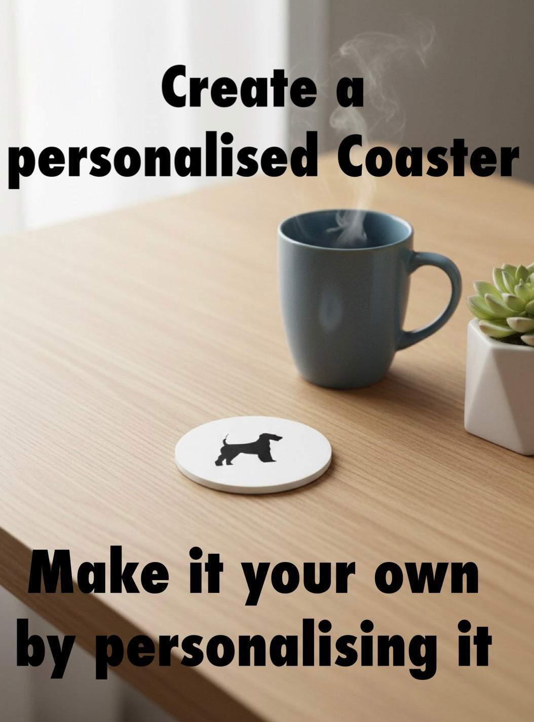 personalised Airedale Terrier coaster with name, custom dog drink coaster on table, dog lover gift UK