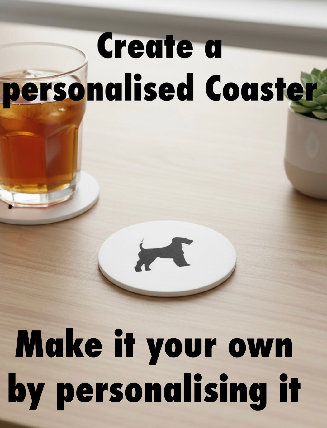 personalised Airedale Terrier coaster with name, custom dog drink coaster on table, dog lover gift UK