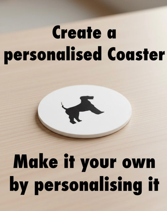 personalised Airedale Terrier coaster with name, custom dog drink coaster on table, dog lover gift UK