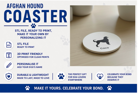 Afghan Hound coaster with customizable options on a white background