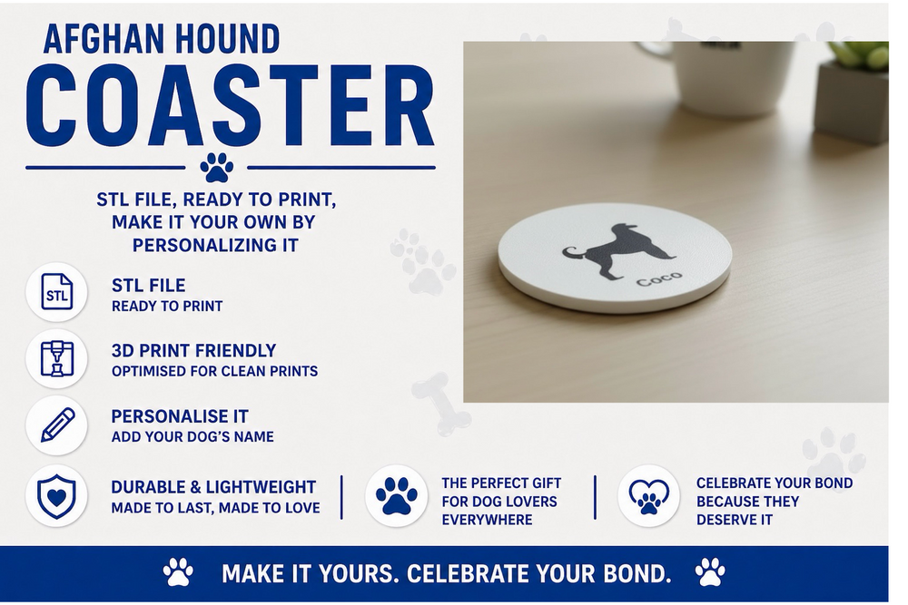 Afghan Hound coaster with customizable options on a white background