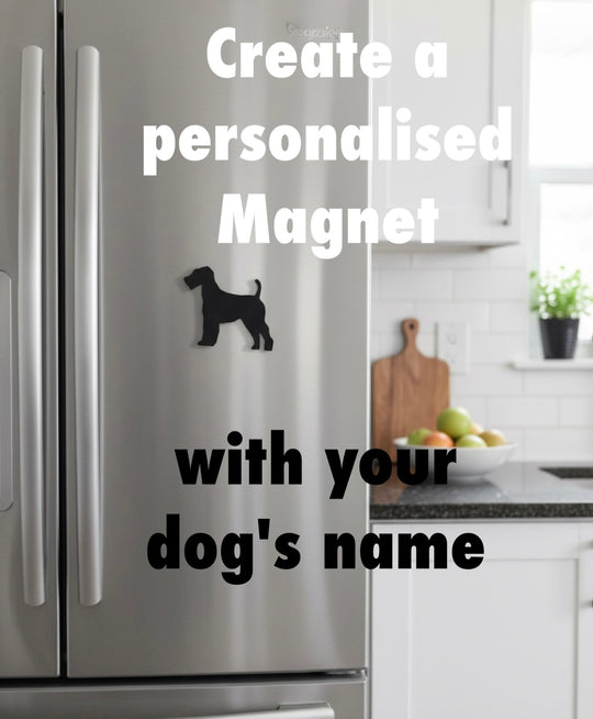 personalised Airedale Terrier magnet with name on fridge, custom dog fridge magnet, dog lover gift UK
