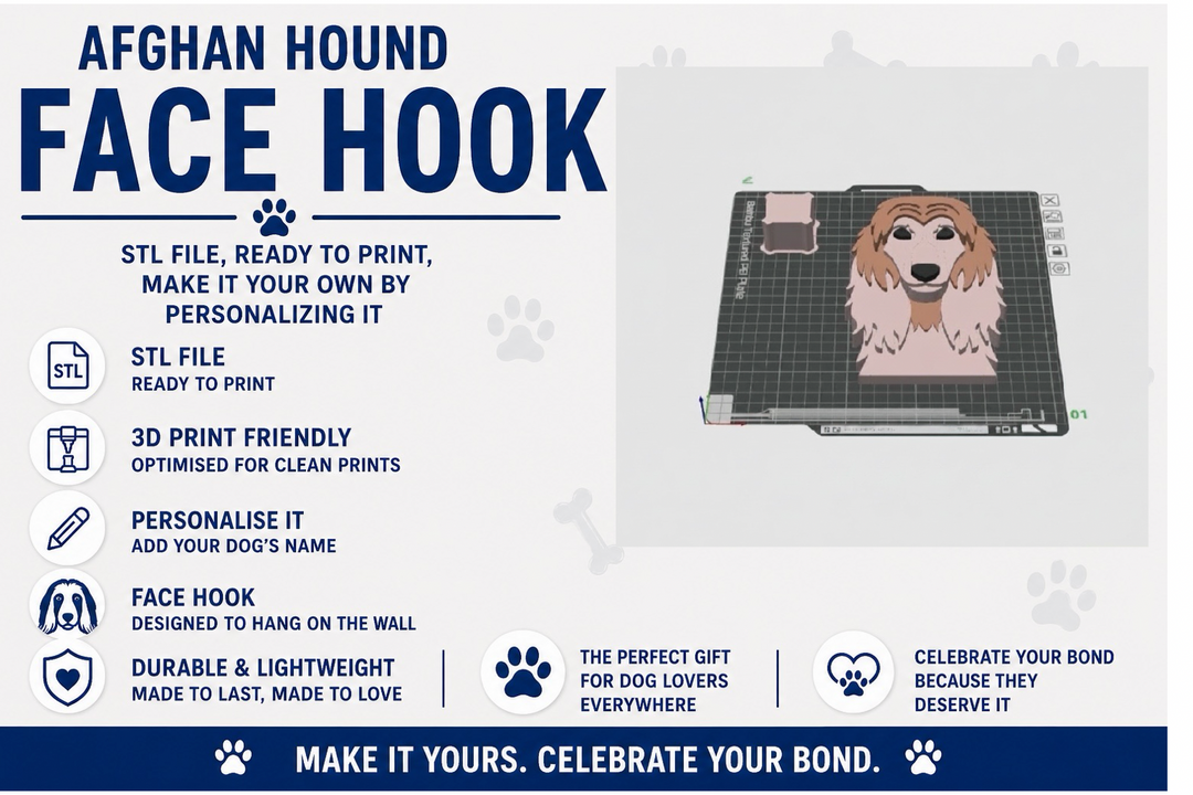 Afghan Hound face hook product with text on a white background