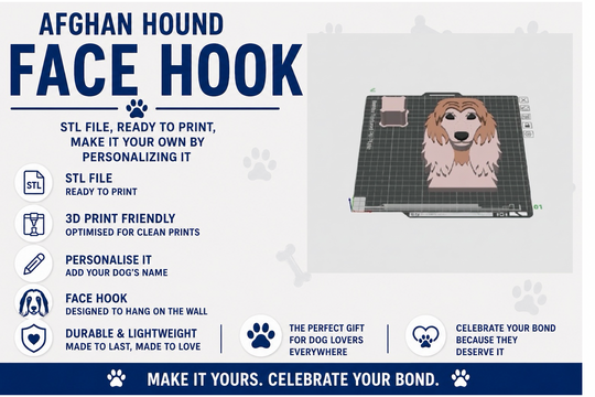 Afghan Hound face hook product with text on a white background