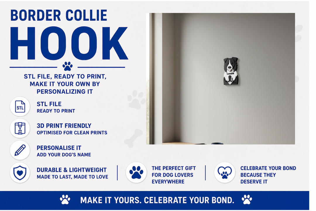 Advertisement for a Border Collie hook with text about customization and features.