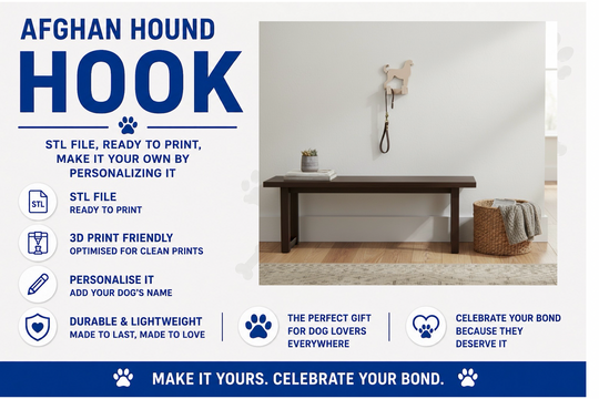Advertisement for Afghan Hound Hook with text and a product image on a white background