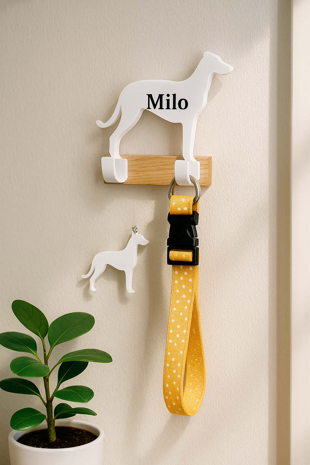 GreyHound Lead Hook – Personalised Dog Wall Hook, 3D Printed Leash Holder With Free Dog Keyring, Dog Mum Gift