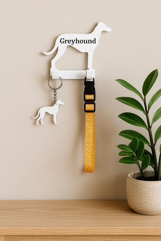 GreyHound Lead Hook – Personalised Dog Wall Hook, 3D Printed Leash Holder With Free Dog Keyring, Dog Mum Gift