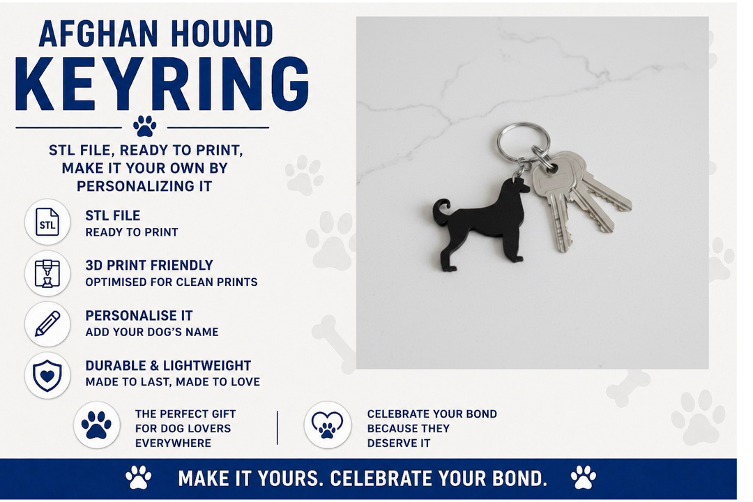 Afghan Hound keyring with keys on a textured surface