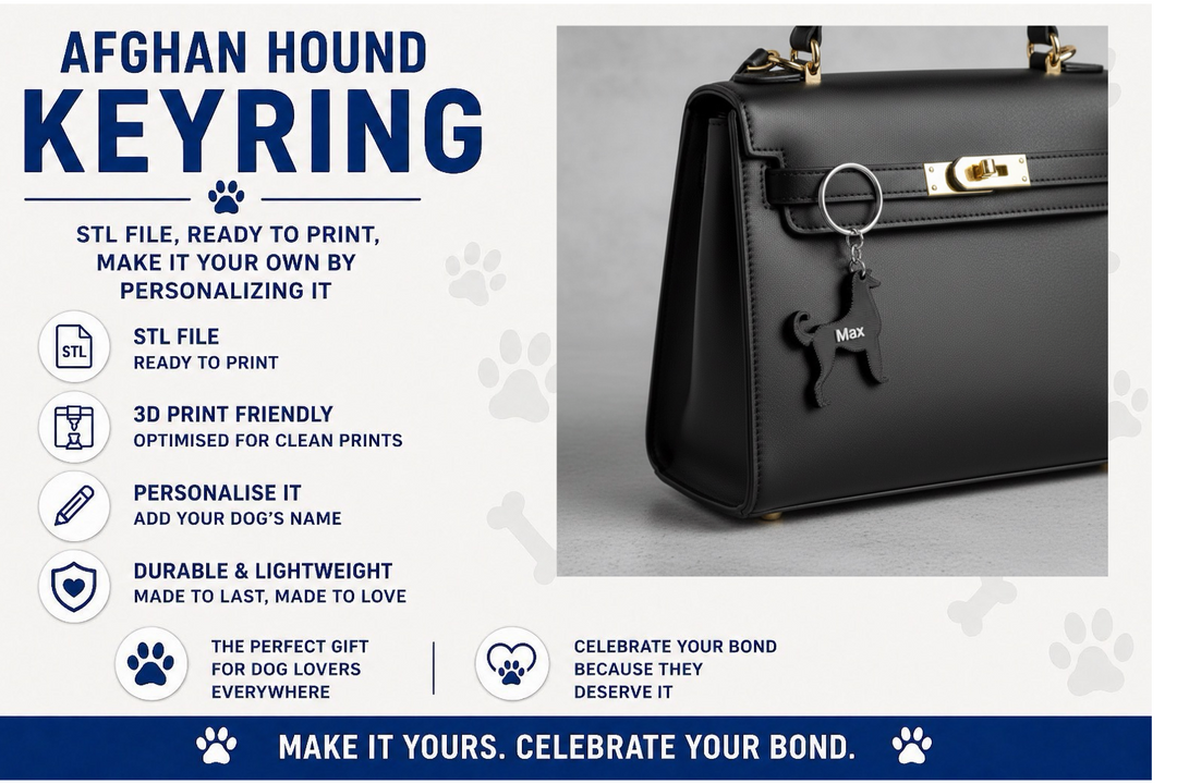 Afghan Hound keyring with keys on a handbag