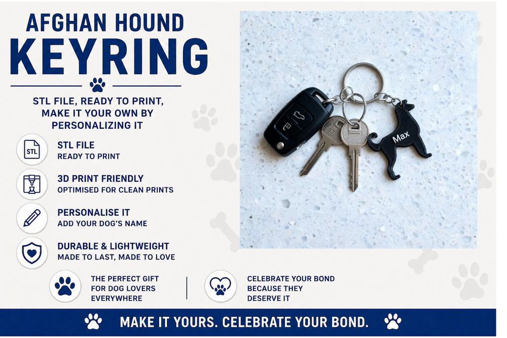 Afghan Hound keyring with keys on a textured surface