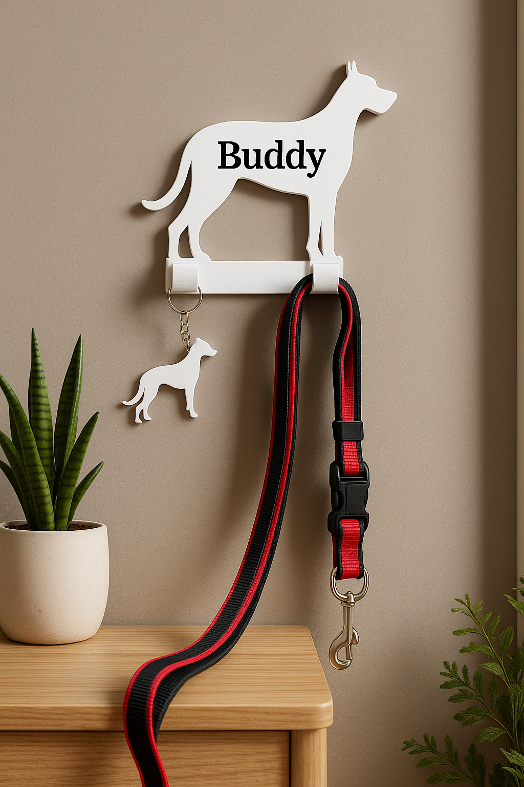 GreyHound Lead Hook – Personalised Dog Wall Hook, 3D Printed Leash Holder With Free Dog Keyring, Dog Mum Gift