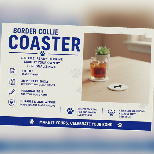 Border Collie 3D Printed Dog Coaster