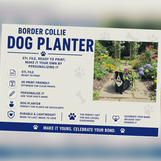 Border Collie Dog Planter STL File 3D Printing