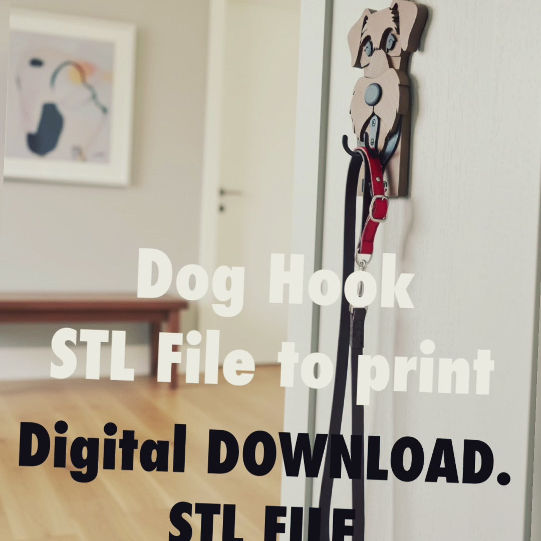 Dog wall hook STL file, 3D printable dog key holder, digital download dog leash hook design for home decor video