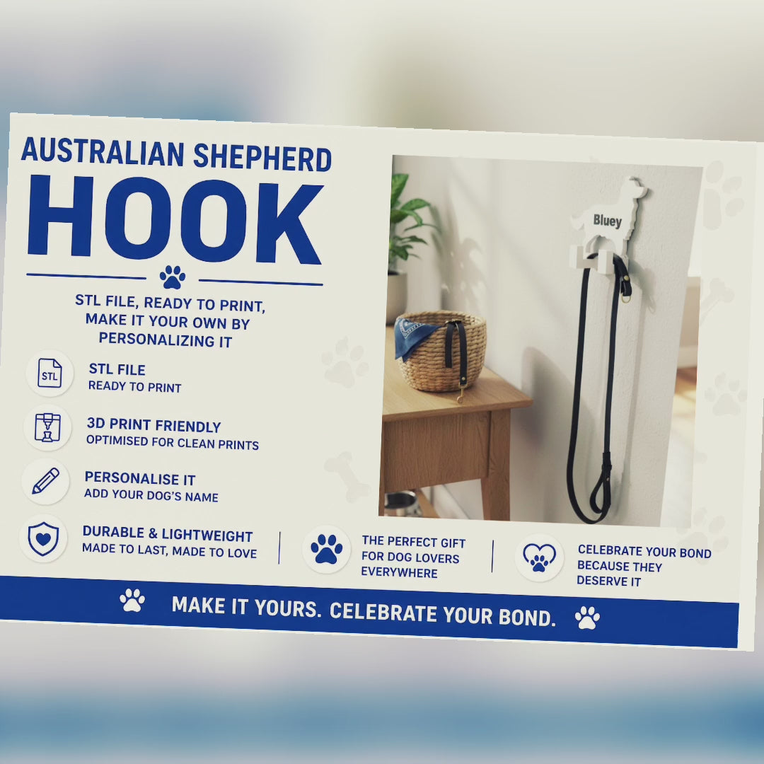 Australian Shepherd Wall Hook STL File for 3D Printing video