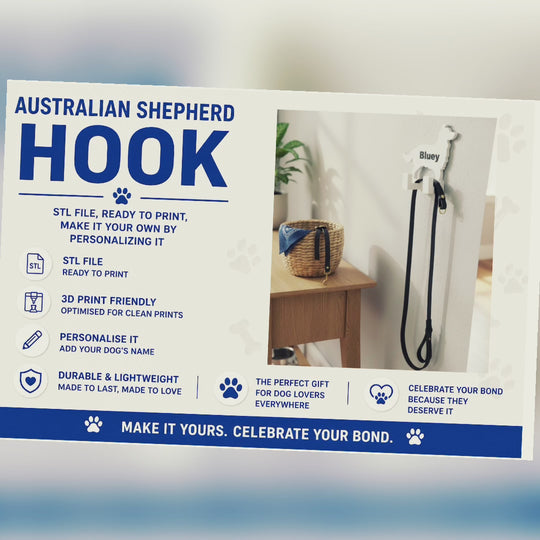 Australian Shepherd Wall Hook STL File for 3D Printing video