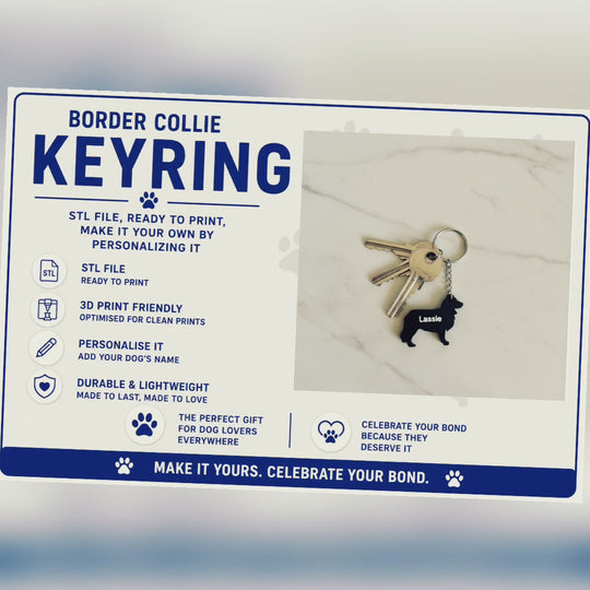 Border Collie Keyring STL File 3D Printing