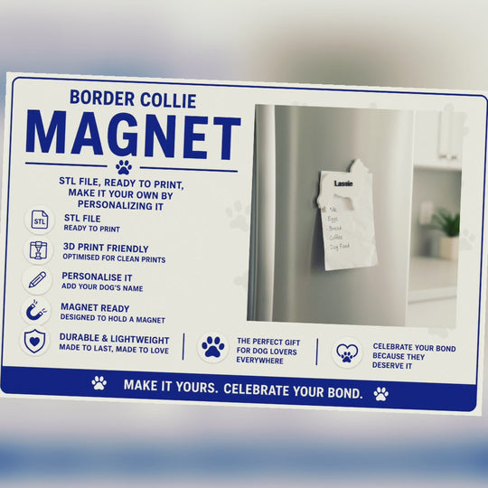 Border Collie Magnet STL File For 3D Printing