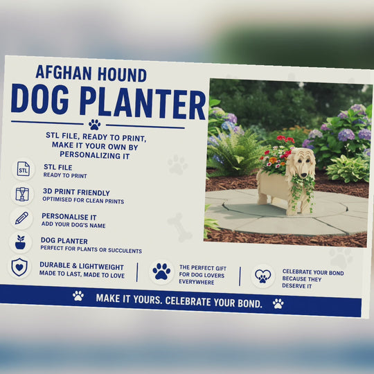 Afghan Hound Dog Planter STL File 3D Printing