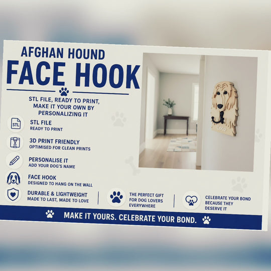 Afghan Hound Dog Face Hook STL File 3D Printing