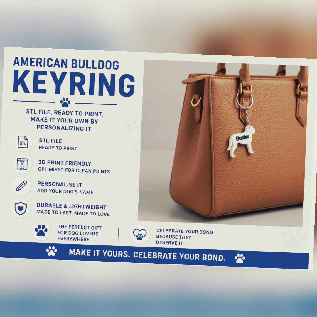 American BullDog Keyring STL File 3D Printing video