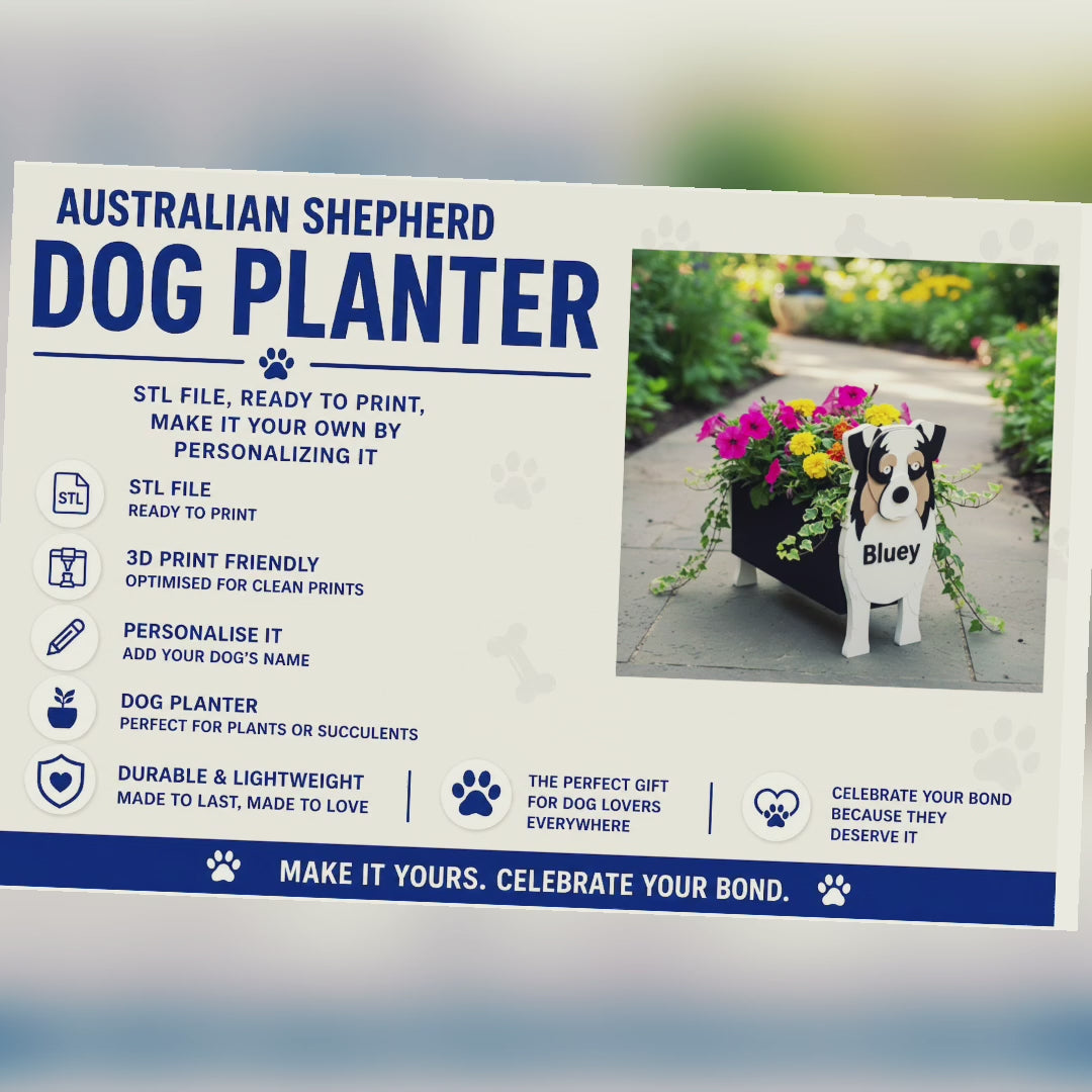 Australian Shepherd Planter STL File 3D Printing VIDEO