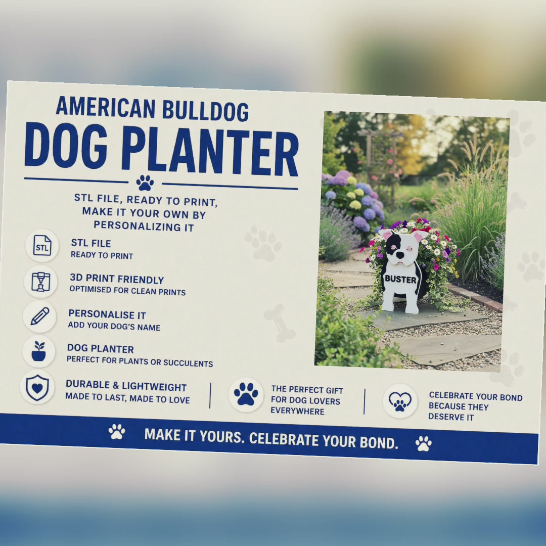 American Bulldog Planter STL File 3D Printing