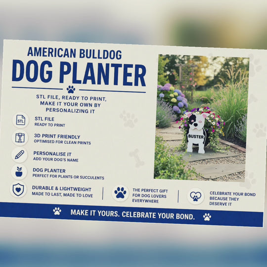 American Bulldog Planter STL File 3D Printing