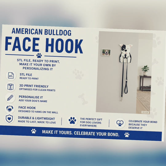 American Bulldog Face Hook STL File 3D Printing VIDEO