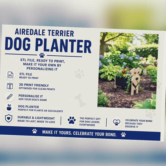 Airedale Terrier Dog Planter STL File 3D Printing