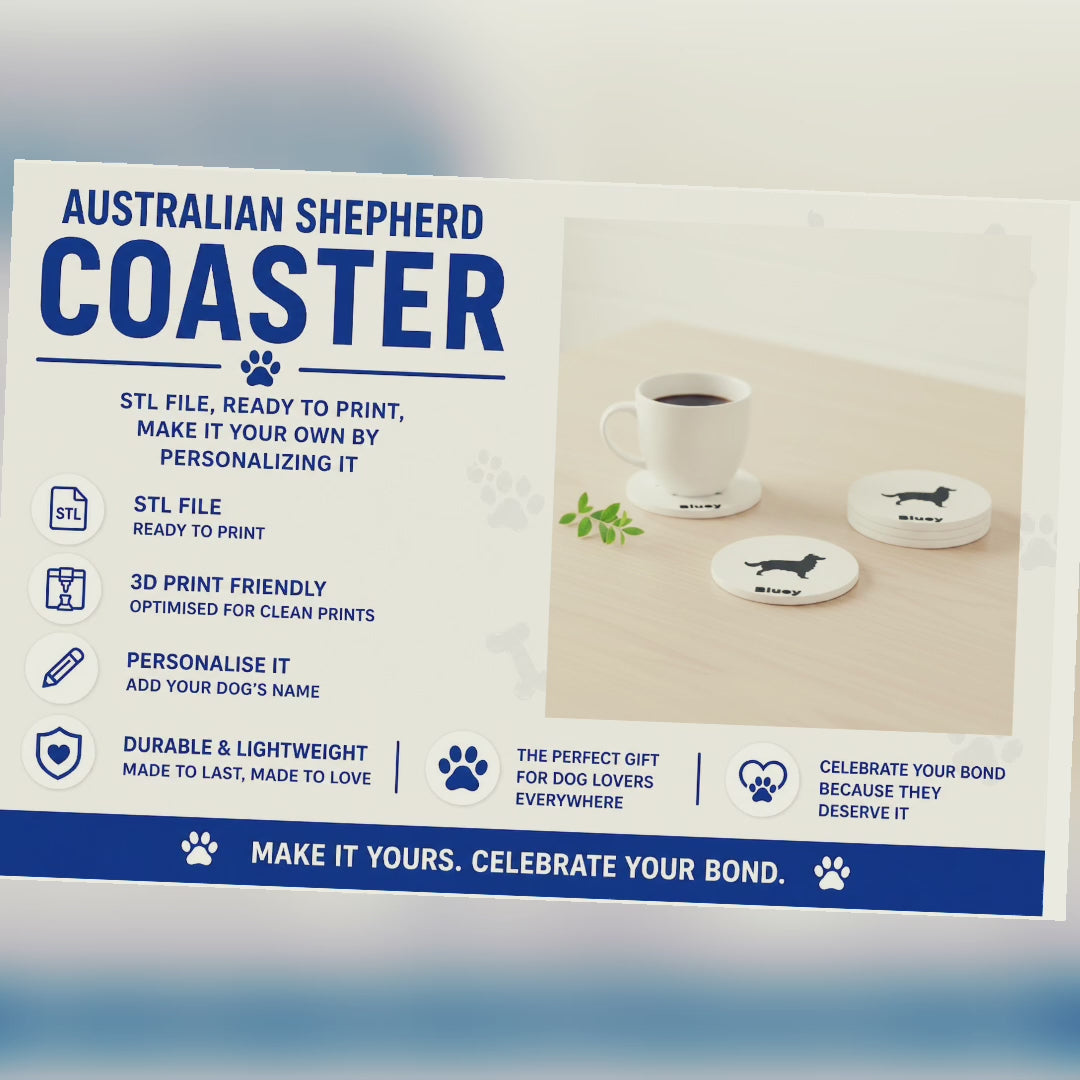 Australian Shepherd Coaster STL File For 3D Printing. video