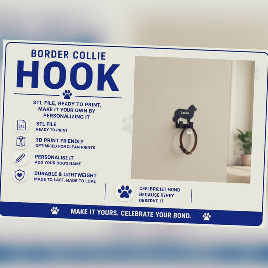 Border Collie Hook STL File for 3D Printing