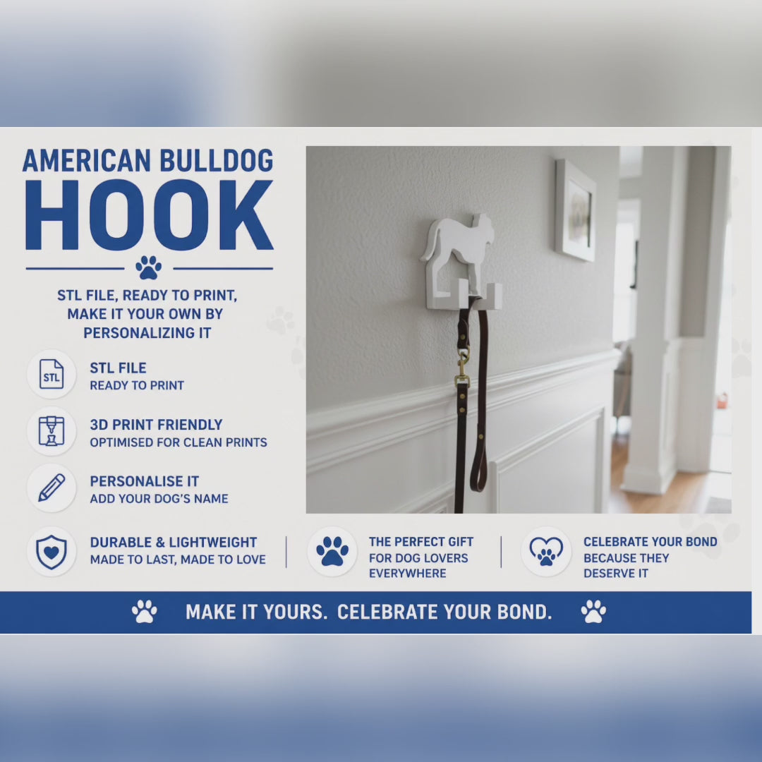 American Bulldog Wall Hook STL File for 3D Printing video