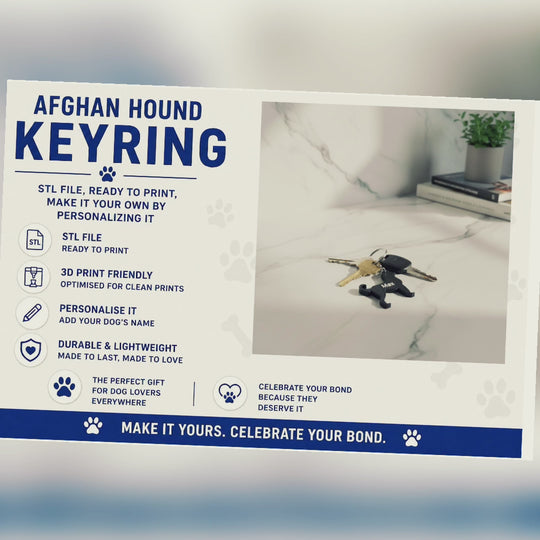 Afghan Hound Keyring  STL File 3D Printing