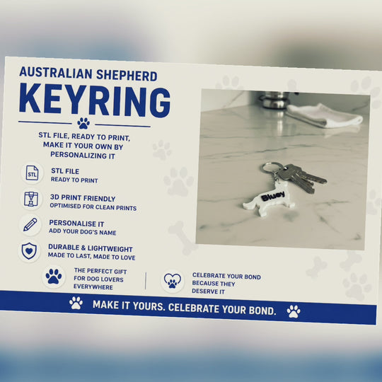 Australian Shepherd Keyring STL File 3D Printing